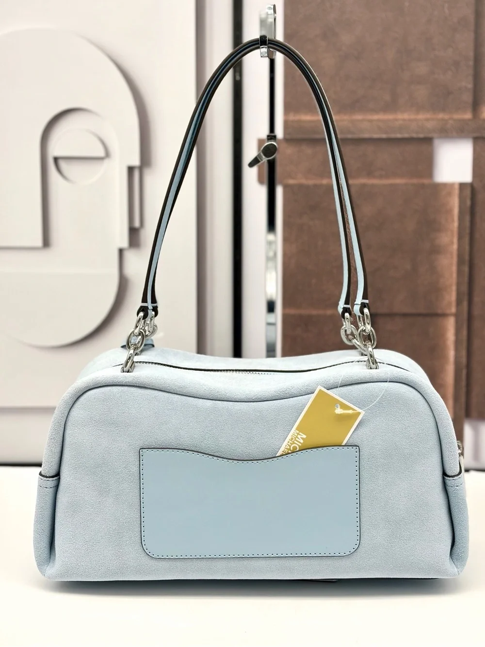 Michael Kors Cecily Light Blue Suede Shoulder Bag with MK Charm